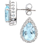 2.55ct Pear Shape Blue Topaz and 0.13ct Diamond Cluster Stud Earring in UK Hallmarked 9ct White Gold